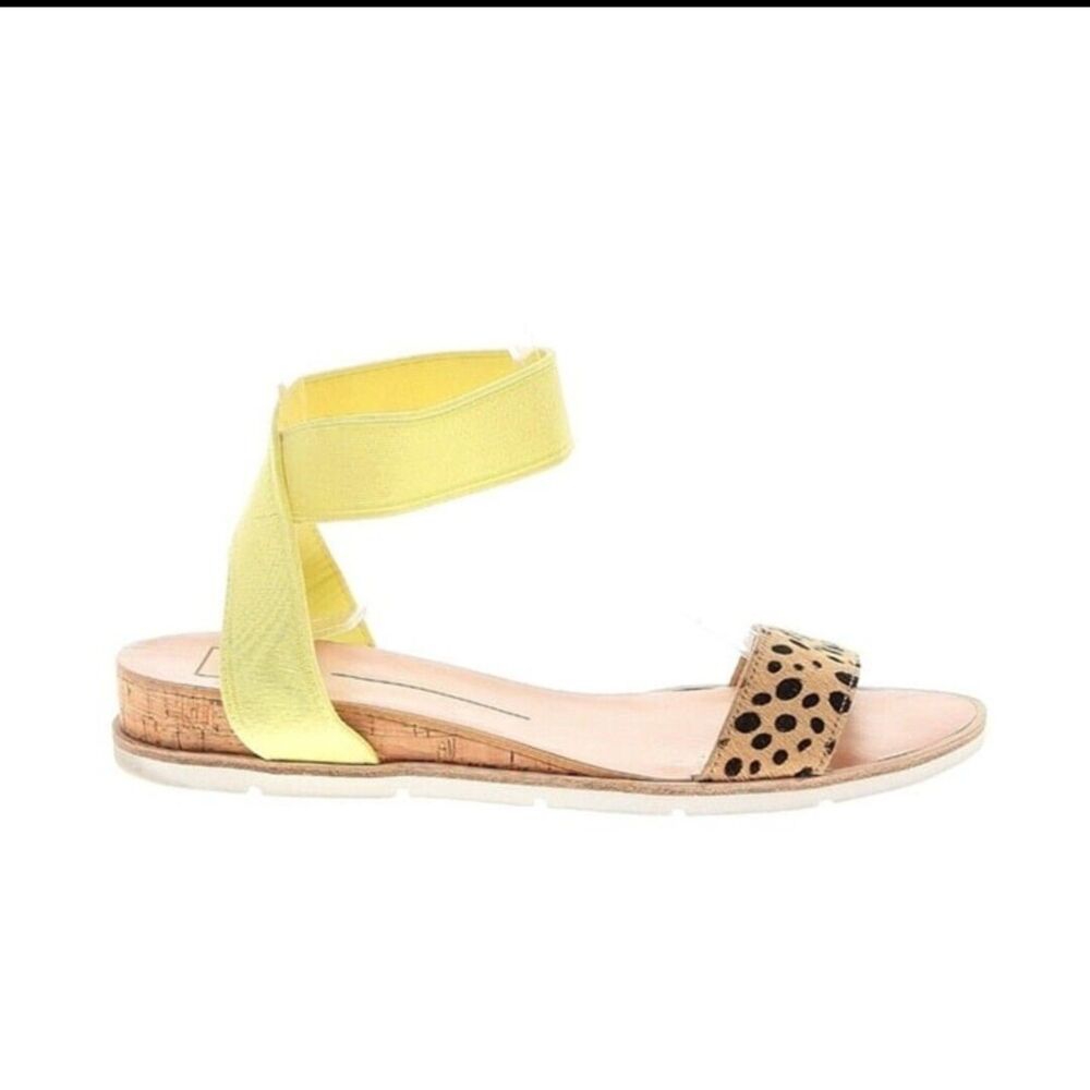 Dolce Vita Vivian Sandals Womens 8.5M Leopard Calf Hair Yellow Strappy Comfort